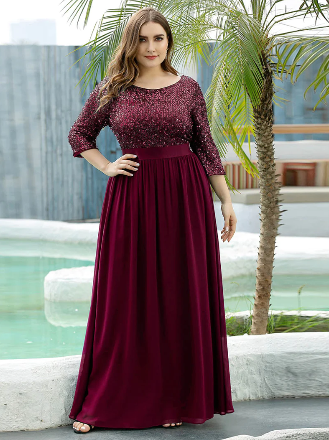Bordové spoločenské šaty s rukávmi model 0685 - 50