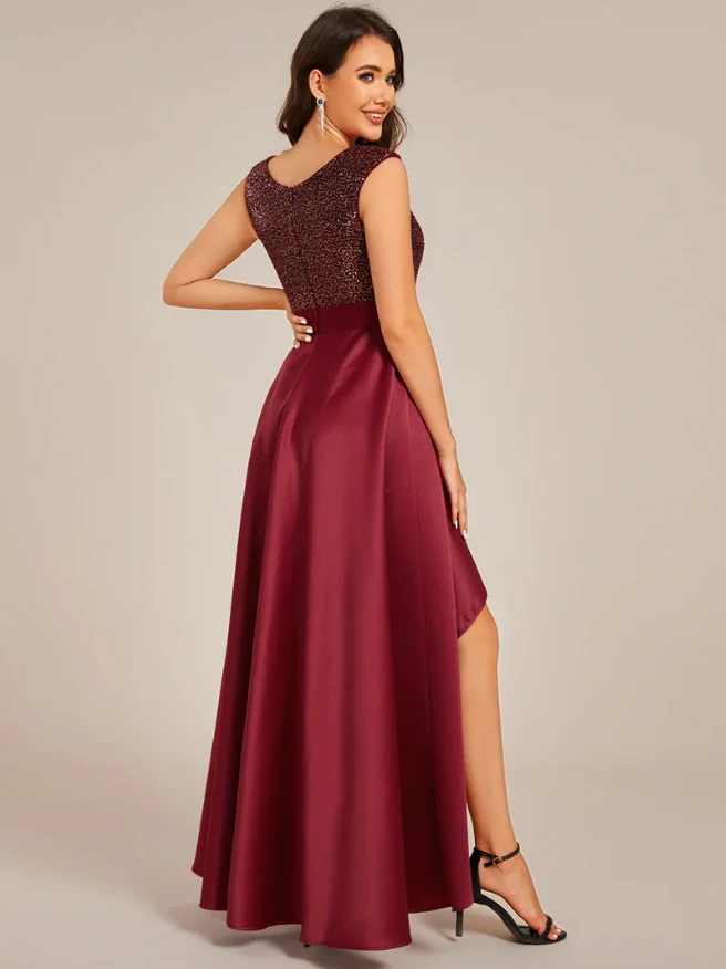 Bordové moderné šaty s flitrovaným topom model 3667 - 38